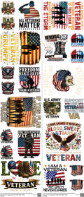 Veterans H1 mixed-style heat transfer design set on a 23.5 by 53 inch sheet