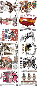 Western Cowboy mixed-style heat transfer design set on a 23.5 by 53 inch sheet