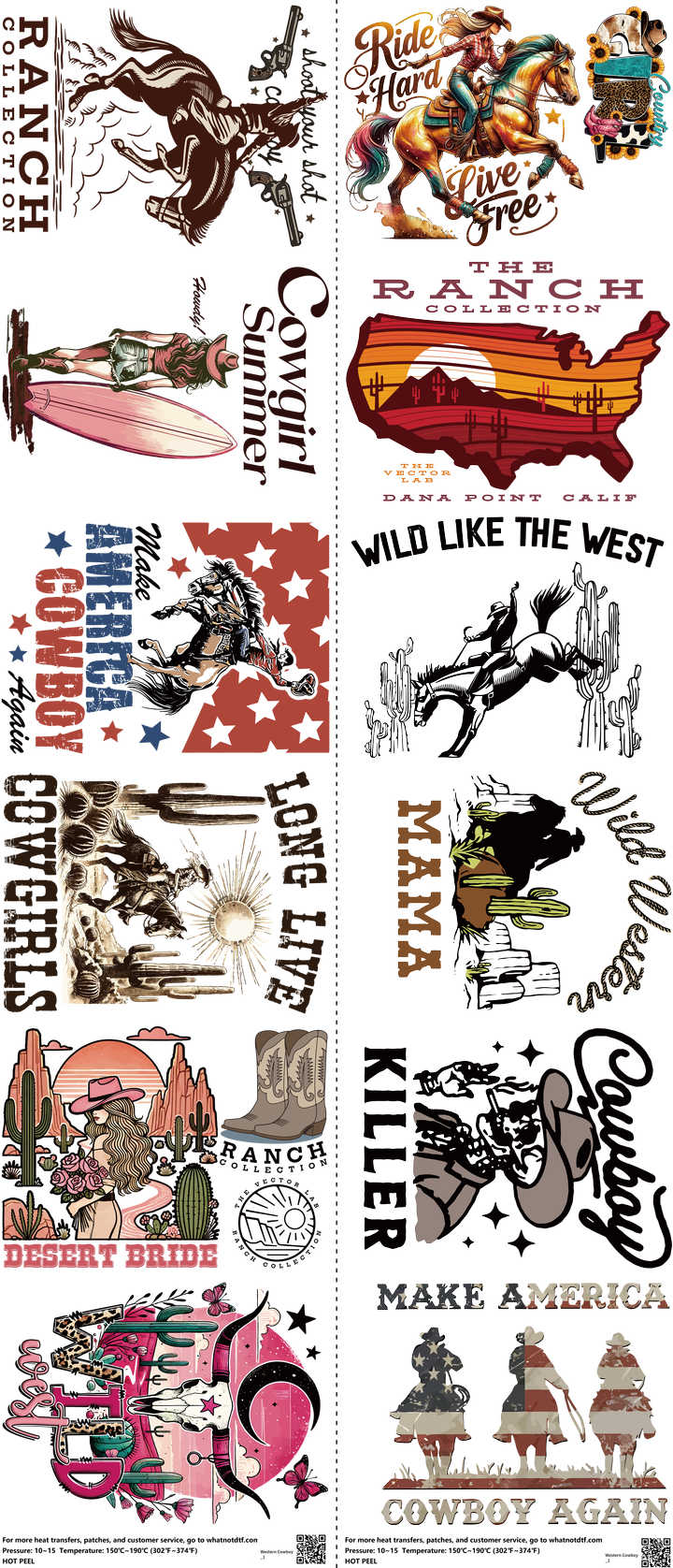 Western Cowboy mixed-style heat transfer design set on a 23.5 by 53 inch sheet