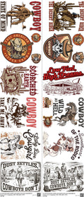 Western Cowboy mixed-style heat transfer design set on a 23.5 by 53 inch sheet