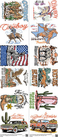 Western Cowboy mixed-style heat transfer design set on a 23.5 by 53 inch sheet