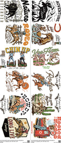 Western Cowboy mixed-style heat transfer design set on a 23.5 by 53 inch sheet