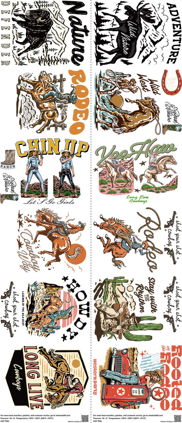 Western Cowboy mixed-style heat transfer design set on a 23.5 by 53 inch sheet