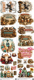 Western Cowboy mixed-style heat transfer design set on a 23.5 by 53 inch sheet