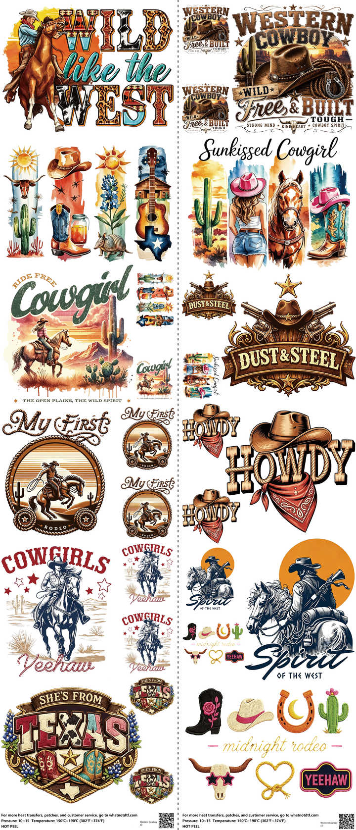 Western Cowboy mixed-style heat transfer design set on a 23.5 by 53 inch sheet