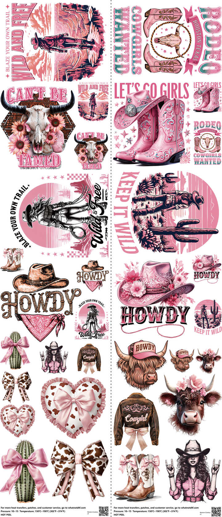 Western Cowboy mixed-style heat transfer design set on a 23.5 by 53 inch sheet
