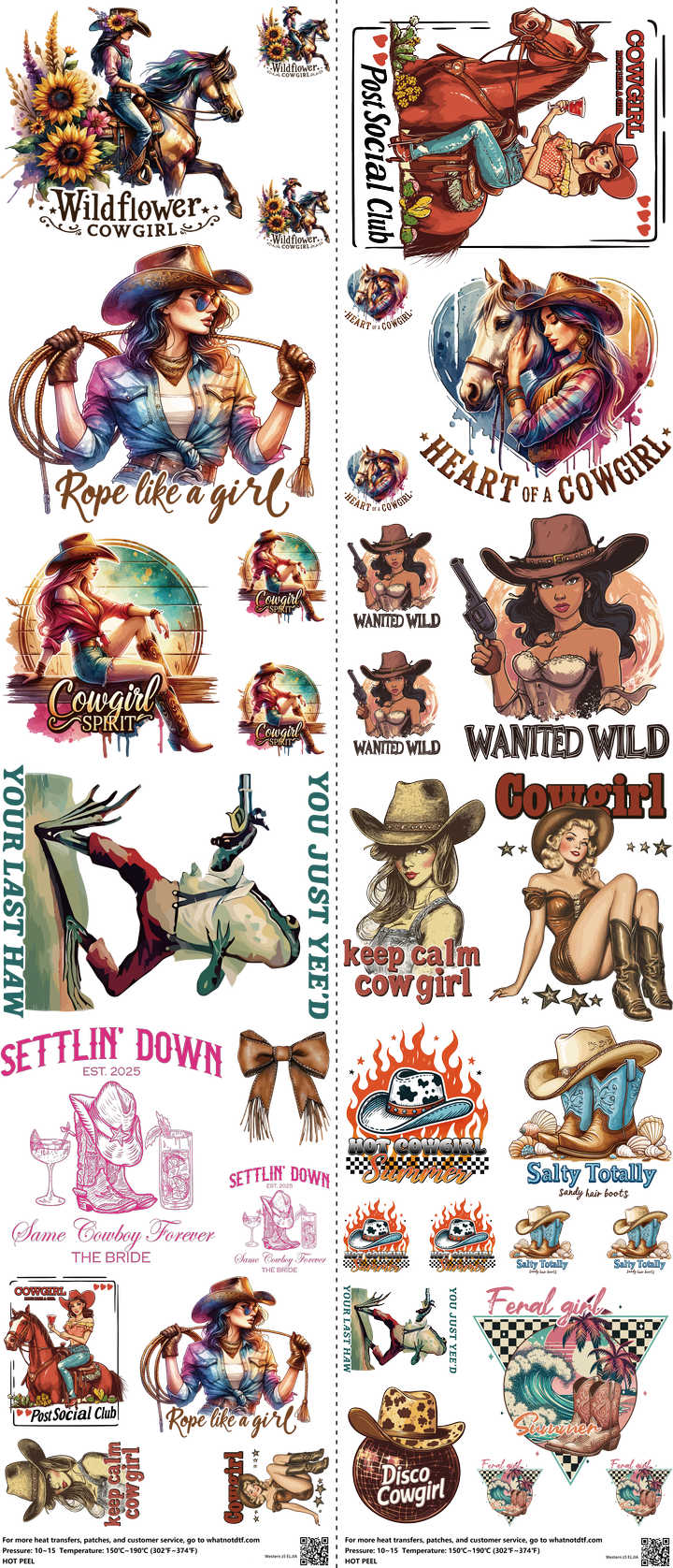 Western Z5 mixed-style heat transfer design set on a 23.5 by 53 inch sheet