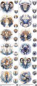 Zodiac Signs mixed-style heat transfer design set on a 23.5 by 53 inch sheet