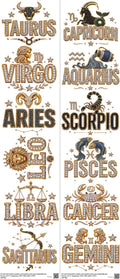 Zodiac Signs mixed-style heat transfer design set on a 23.5 by 53 inch sheet