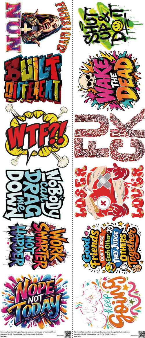 Adult Sarcasm mixed-style heat transfer design set on a 23.5 by 53 inch sheet