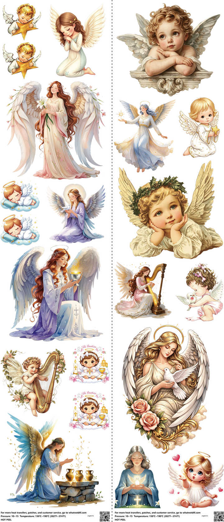 Angels mixed-style heat transfer design set on a 23.5 by 53 inch sheet