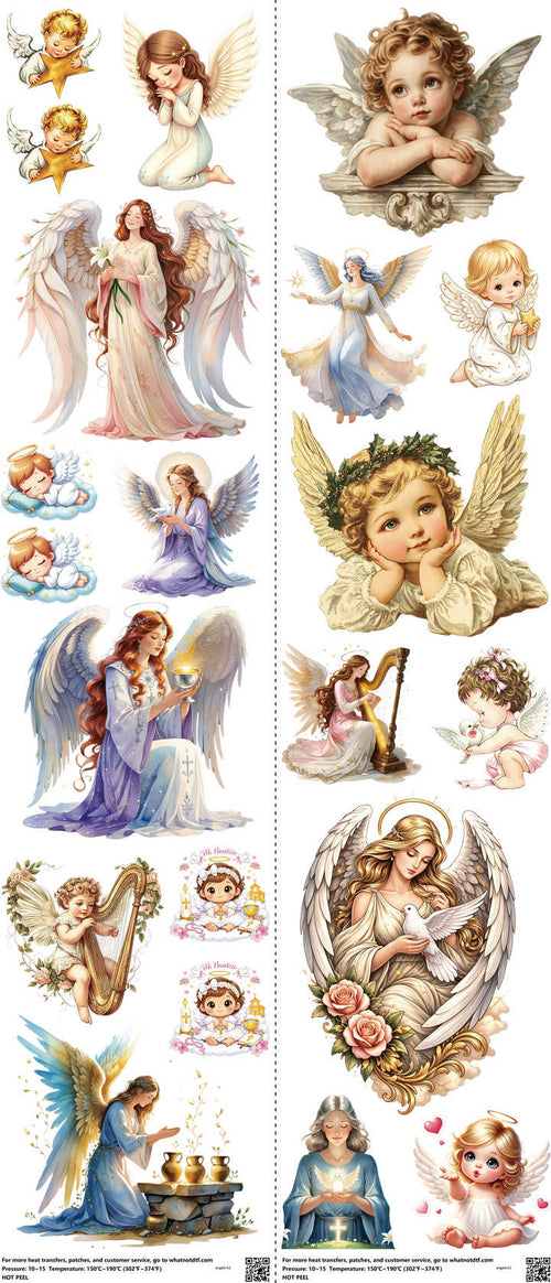 Angels mixed-style heat transfer design set on a 23.5 by 53 inch sheet