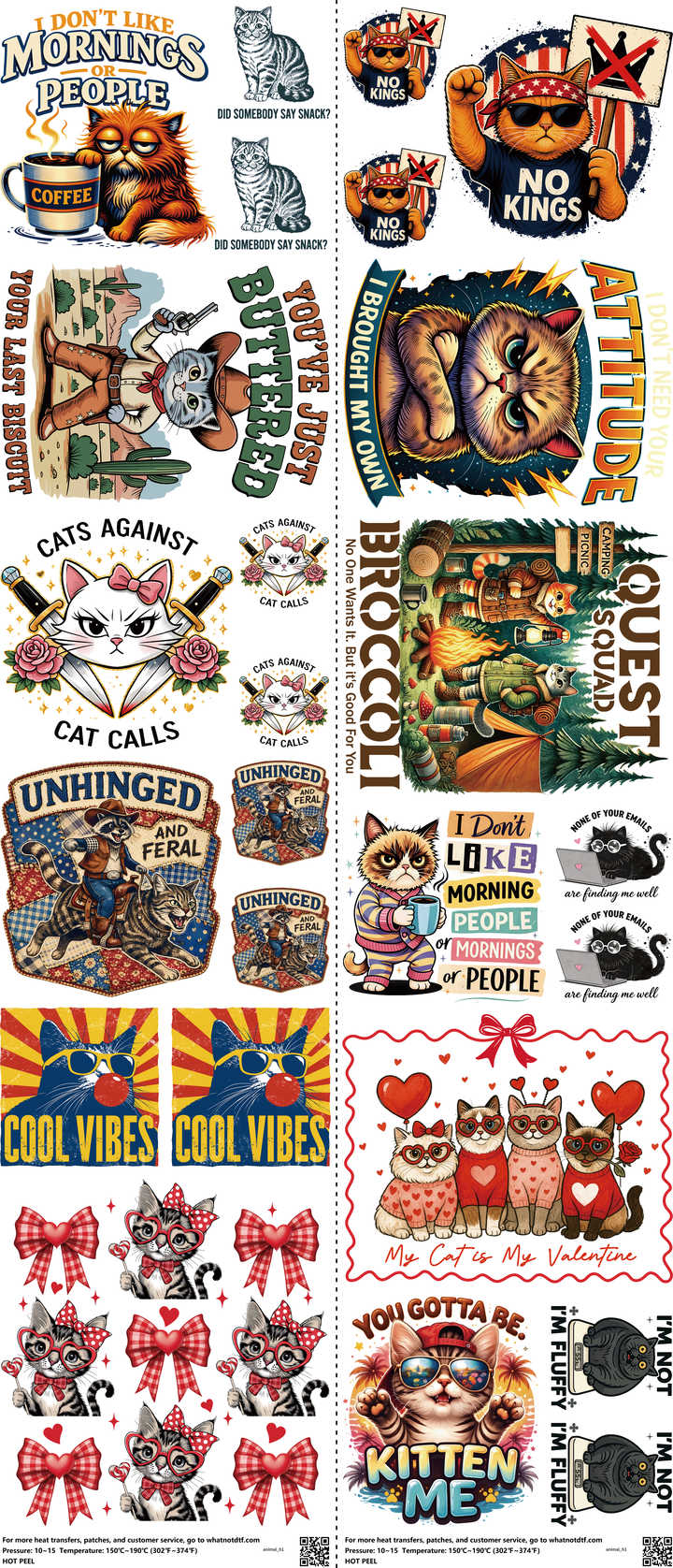 Animal mixed-style heat transfer design set on a 23.5 by 53 inch sheet