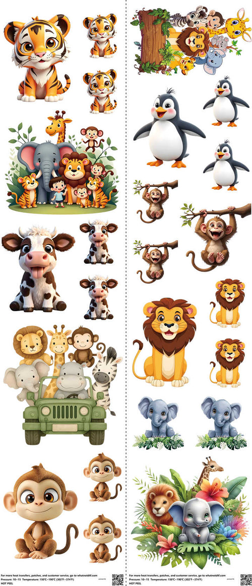 Animal mixed-style heat transfer design set on a 23.5 by 53 inch sheet