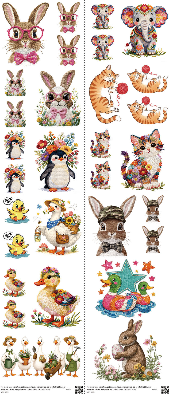 Animal mixed-style heat transfer design set on a 23.5 by 53 inch sheet