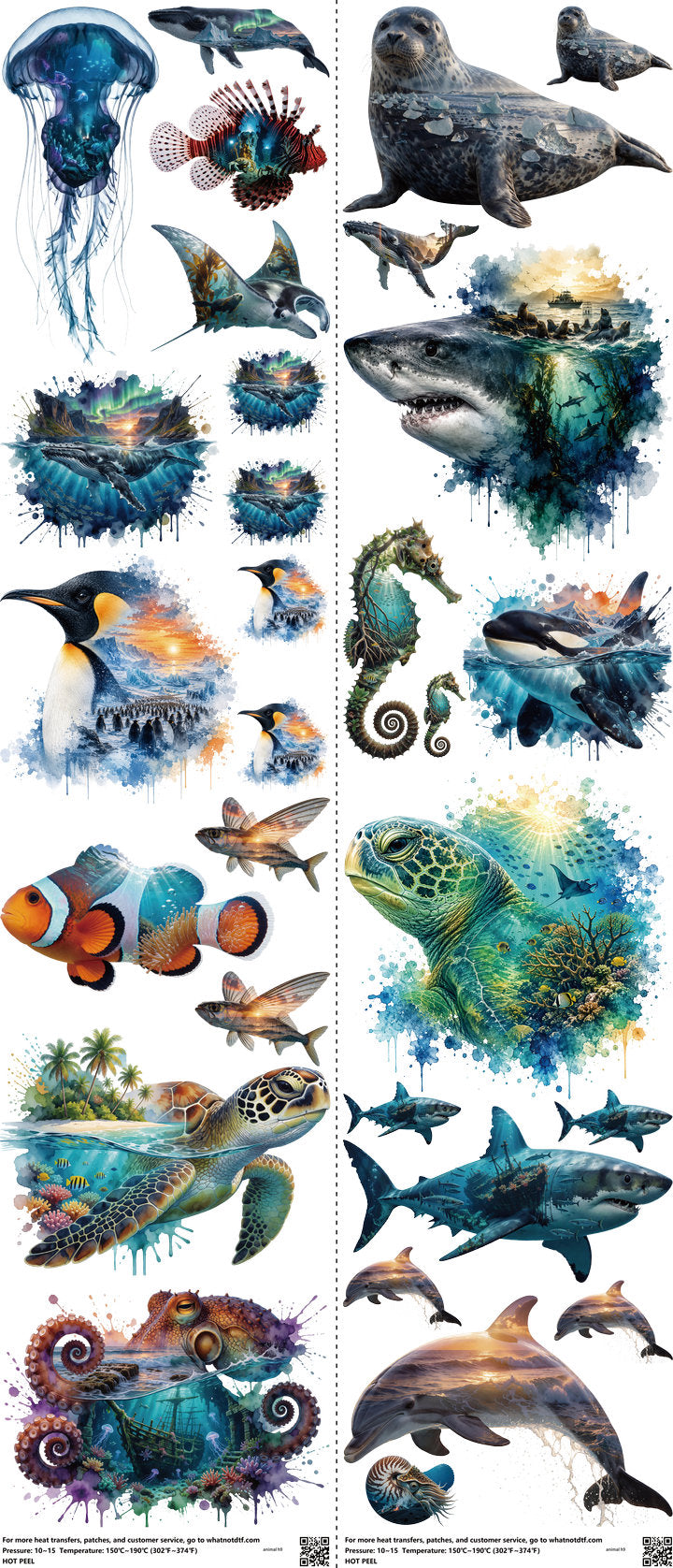 Animal mixed-style heat transfer design set on a 23.5 by 53 inch sheet