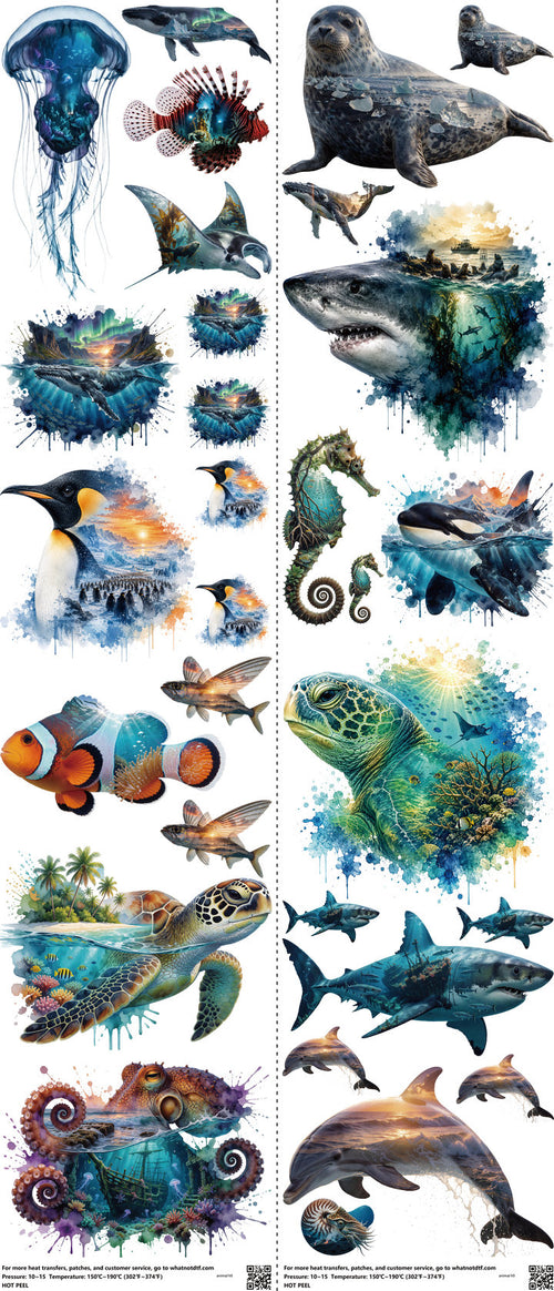 Animal mixed-style heat transfer design set on a 23.5 by 53 inch sheet