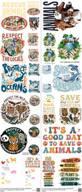 Animal Protection mixed-style heat transfer design set on a 23.5 by 53 inch sheet
