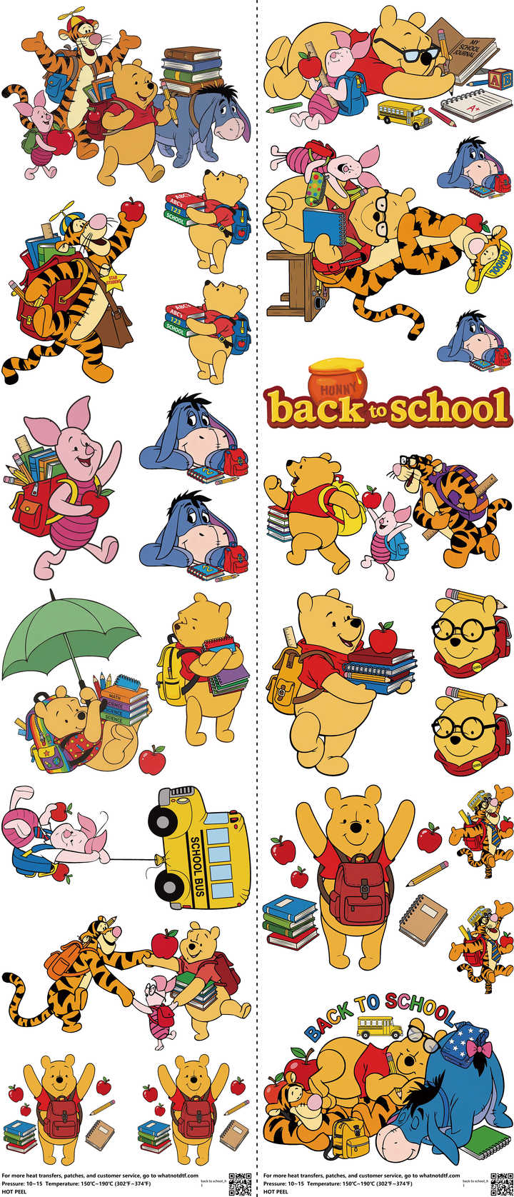 Back To School mixed-style heat transfer design set on a 23.5 by 53 inch sheet