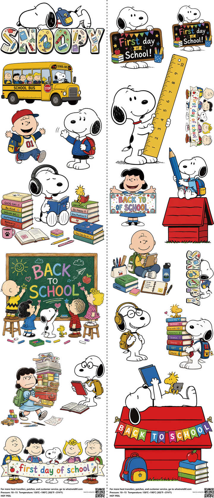 Back To School mixed-style heat transfer design set on a 23.5 by 53 inch sheet