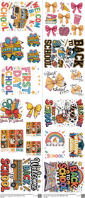 Back To School mixed-style heat transfer design set on a 23.5 by 53 inch sheet