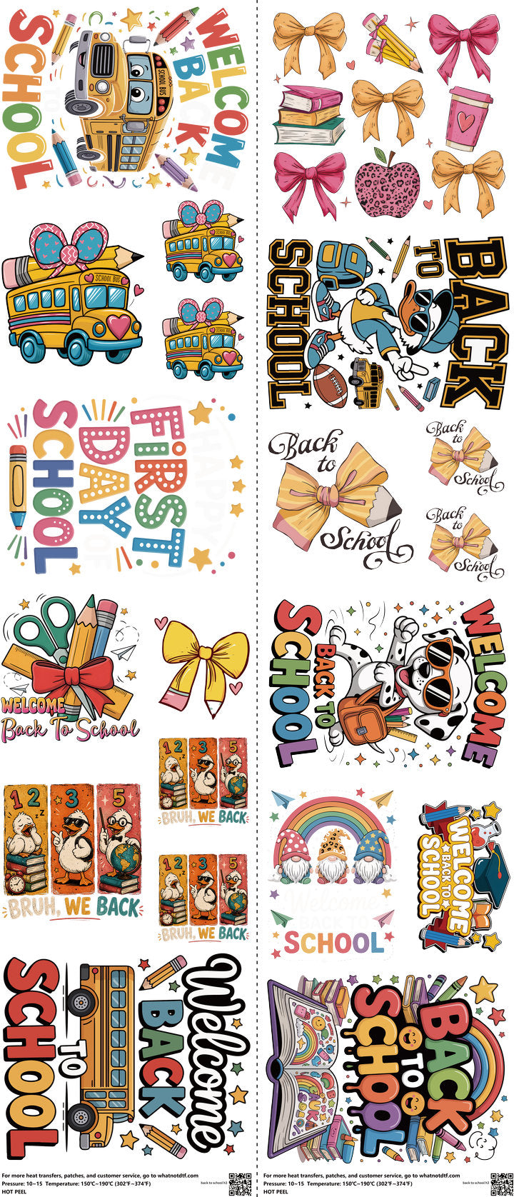 Back To School mixed-style heat transfer design set on a 23.5 by 53 inch sheet