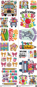 Back To School mixed-style heat transfer design set on a 23.5 by 53 inch sheet