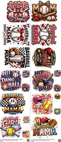 Baseball mixed-style heat transfer design set on a 23.5 by 53 inch sheet