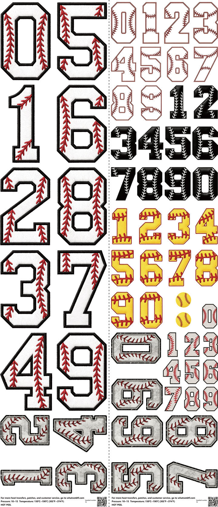 Baseball mixed-style heat transfer design set on a 23.5 by 53 inch sheet