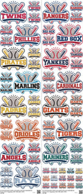 Baseball mixed-style heat transfer design set on a 23.5 by 53 inch sheet