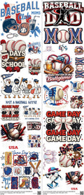 Baseball mixed-style heat transfer design set on a 23.5 by 53 inch sheet