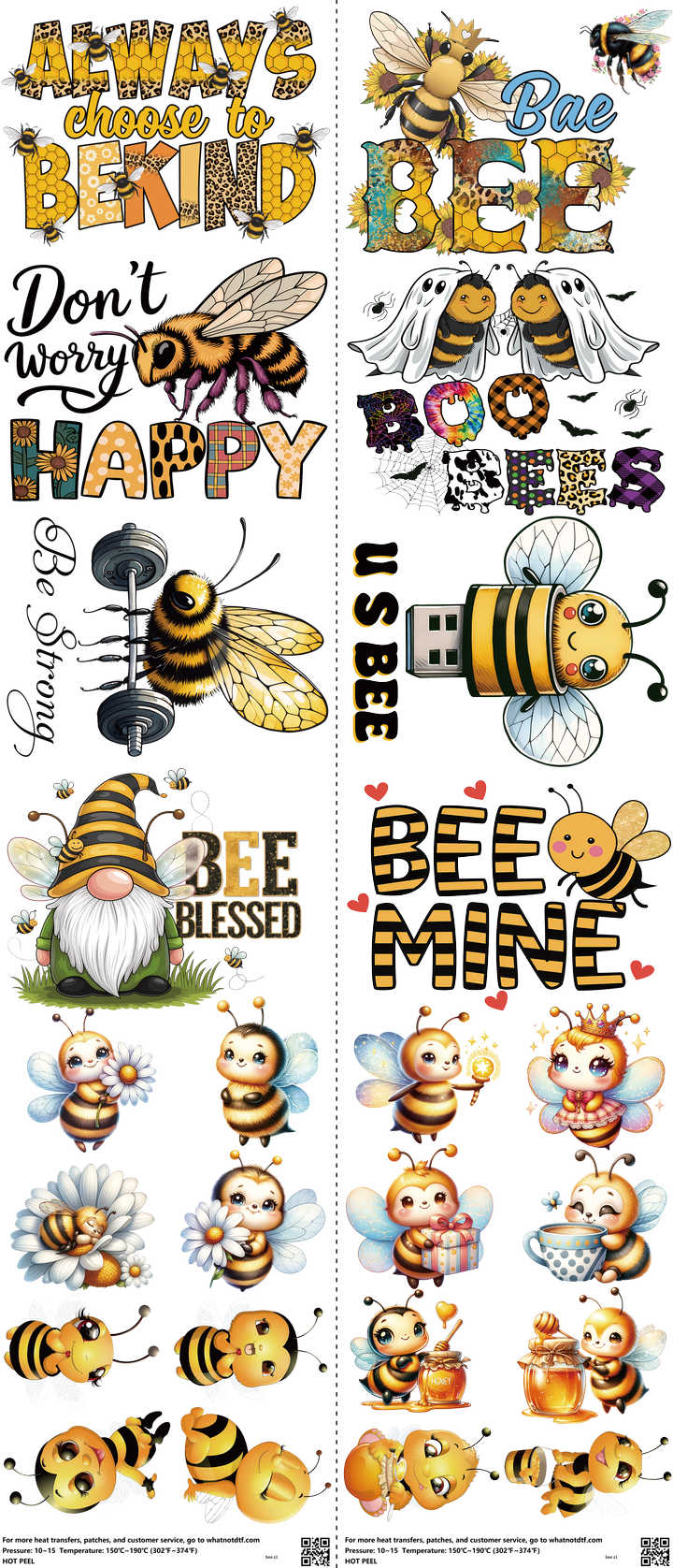 Bee mixed-style heat transfer design set on a 23.5 by 53 inch sheet