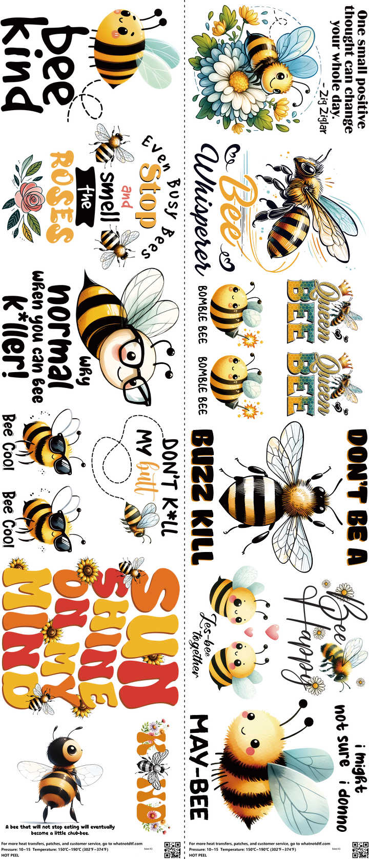 Bees mixed-style heat transfer design set on a 23.5 by 53 inch sheet