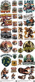 Big Foot mixed-style heat transfer design set on a 23.5 by 53 inch sheet