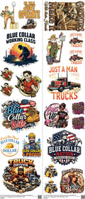 Blue Collar H1 mixed-style heat transfer design set on a 23.5 by 53 inch sheet