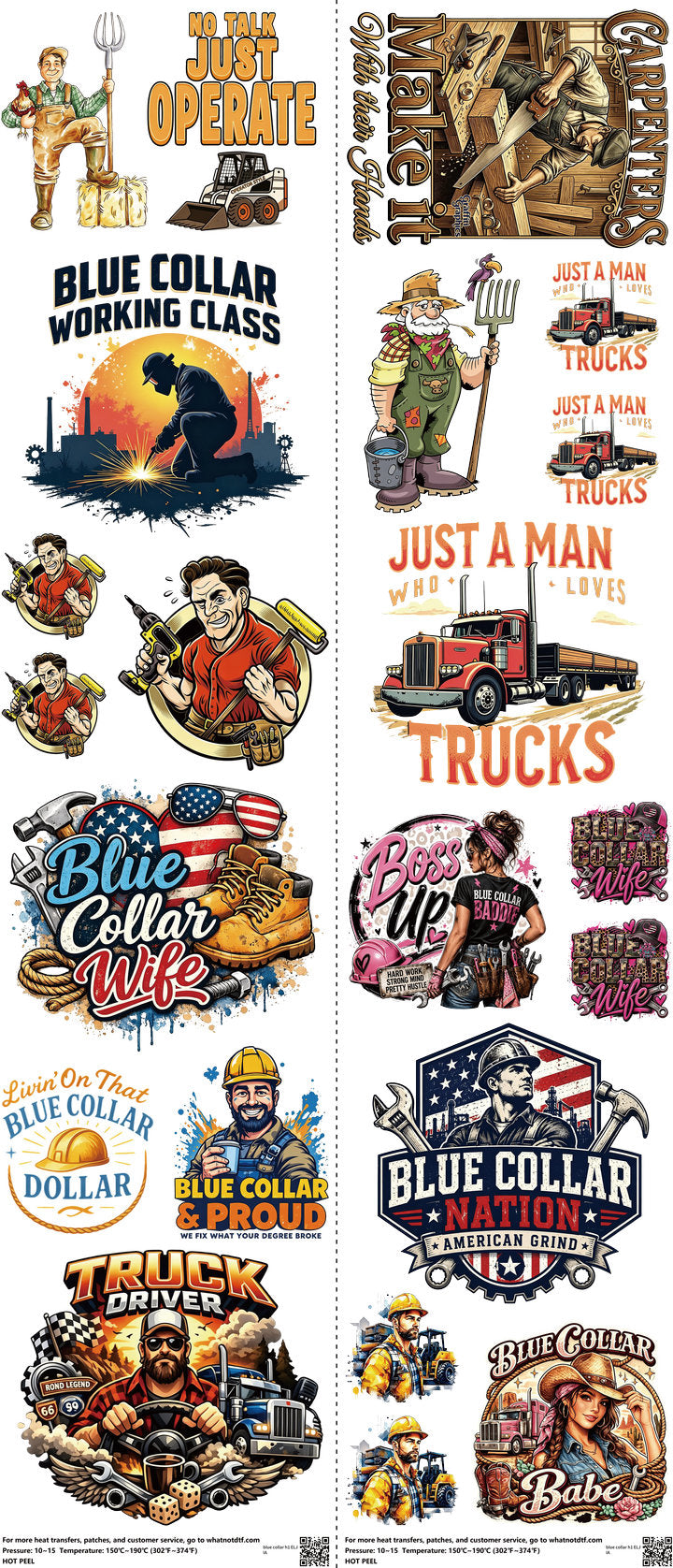 Blue Collar H1 mixed-style heat transfer design set on a 23.5 by 53 inch sheet