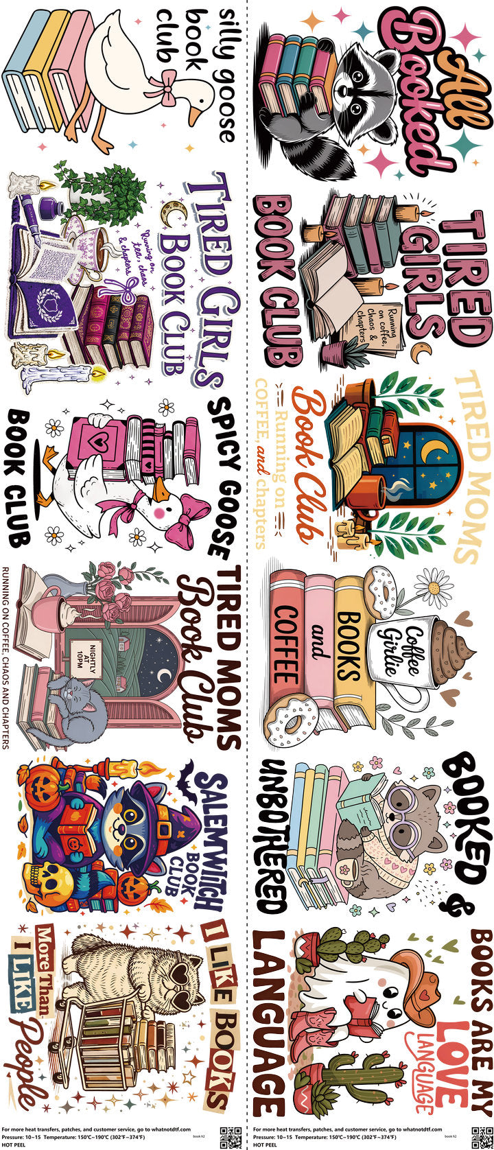 Book mixed-style heat transfer design set on a 23.5 by 53 inch sheet