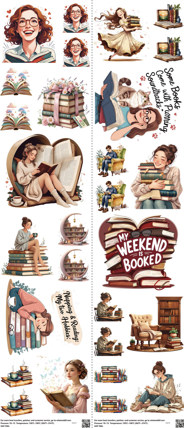 Book mixed-style heat transfer design set on a 23.5 by 53 inch sheet