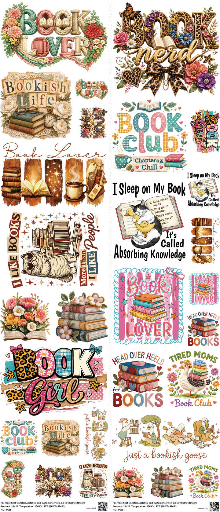Books Z4 mixed-style heat transfer design set on a 23.5 by 53 inch sheet