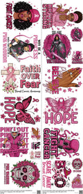 Breast Cancer mixed-style heat transfer design set on a 23.5 by 53 inch sheet