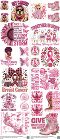 Breast Cancer mixed-style heat transfer design set on a 23.5 by 53 inch sheet
