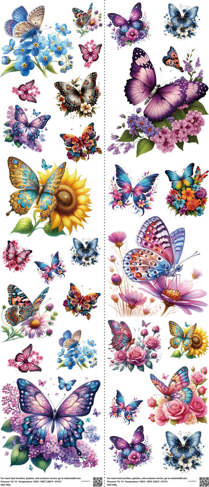 Butterflies mixed-style heat transfer design set on a 23.5 by 53 inch sheet