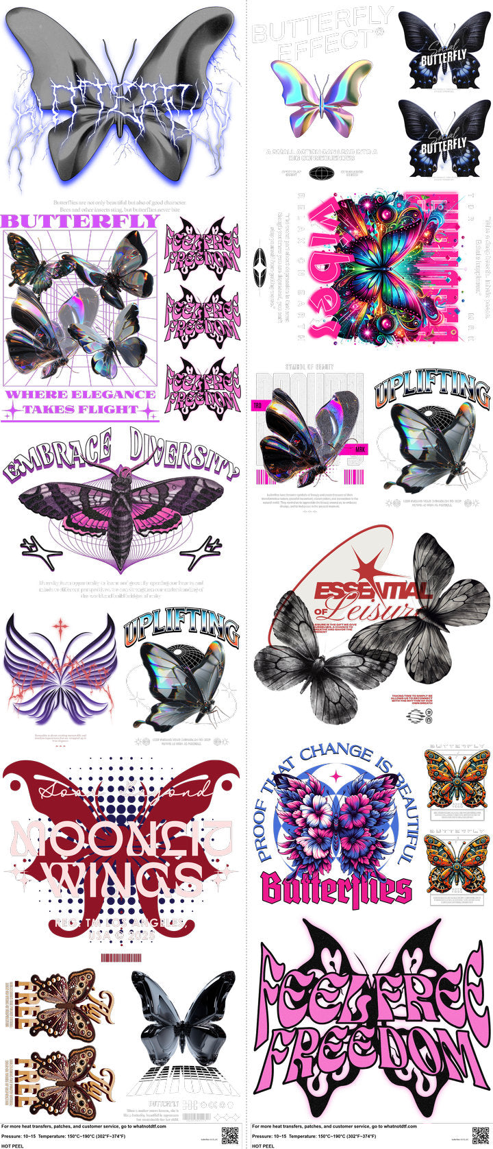 Butterflies H3 mixed-style heat transfer design set on a 23.5 by 53 inch sheet