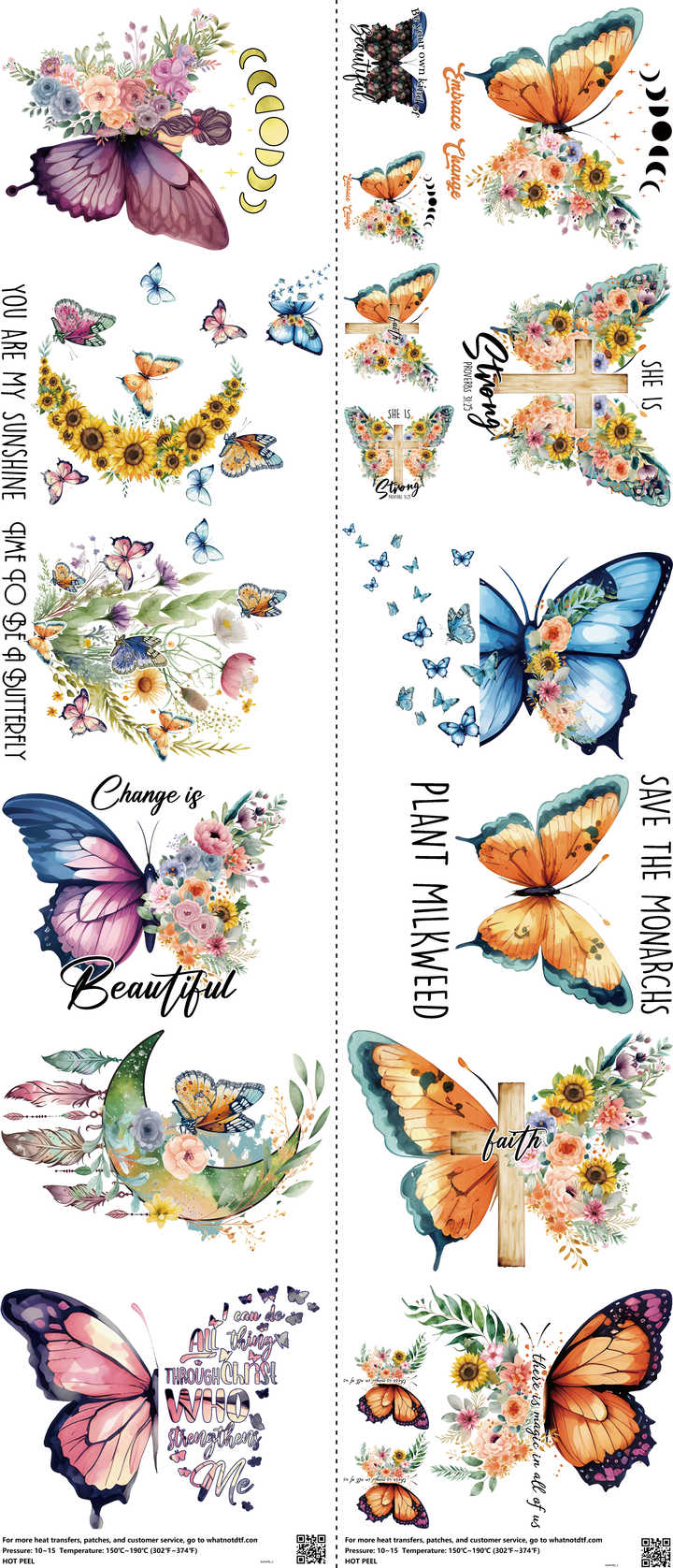 Butterfly mixed-style heat transfer design set on a 23.5 by 53 inch sheet