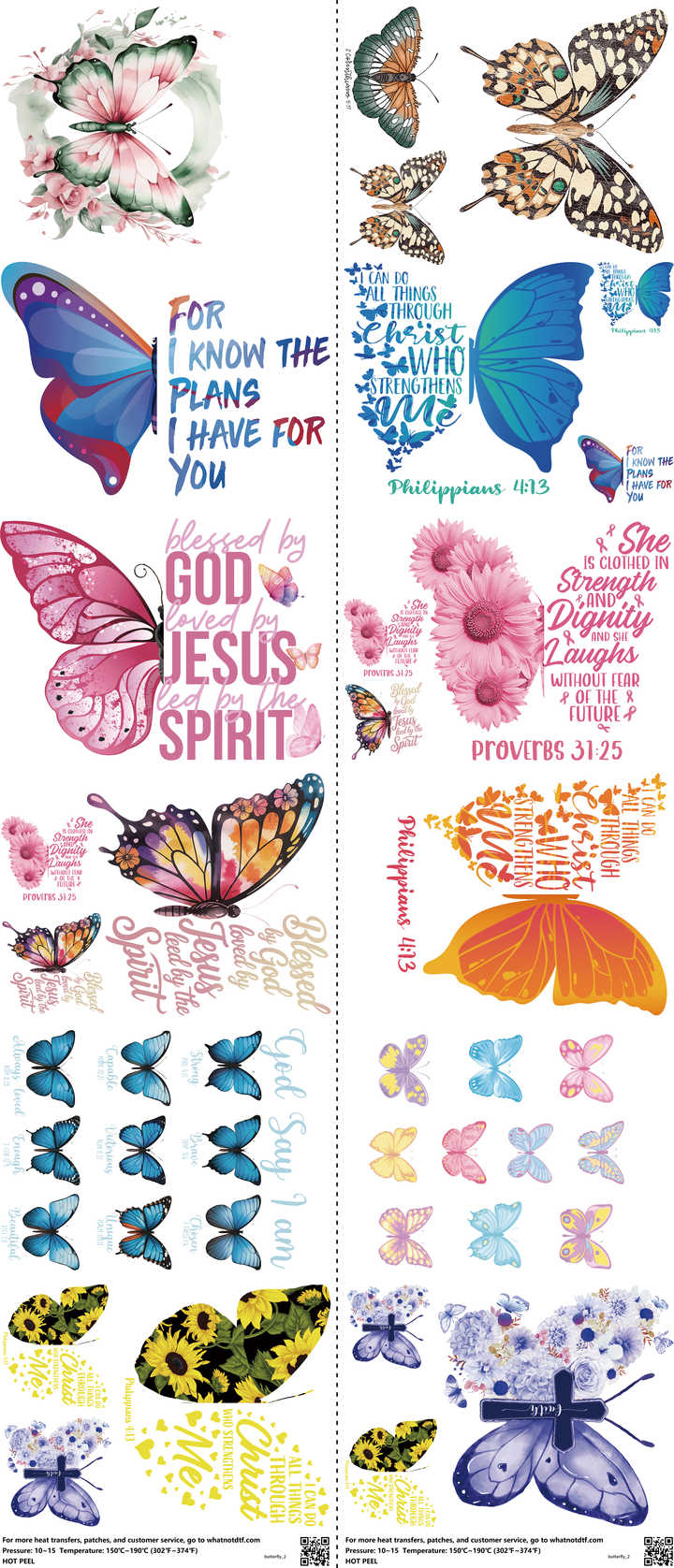 Butterfly mixed-style heat transfer design set on a 23.5 by 53 inch sheet