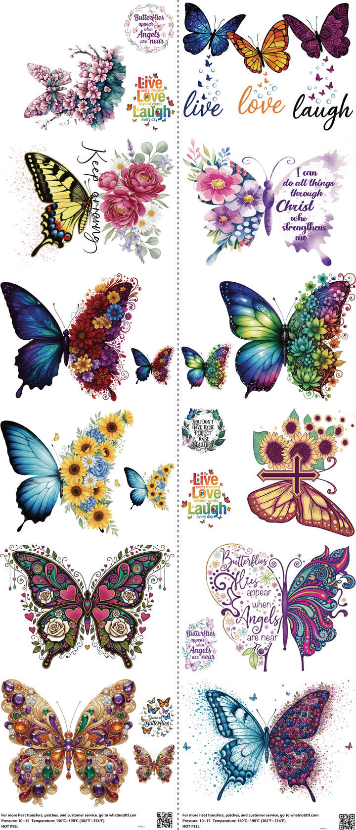 Butterfly mixed-style heat transfer design set on a 23.5 by 53 inch sheet