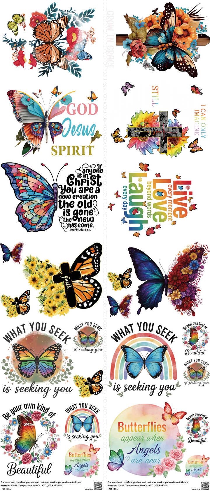Butterfly mixed-style heat transfer design set on a 23.5 by 53 inch sheet