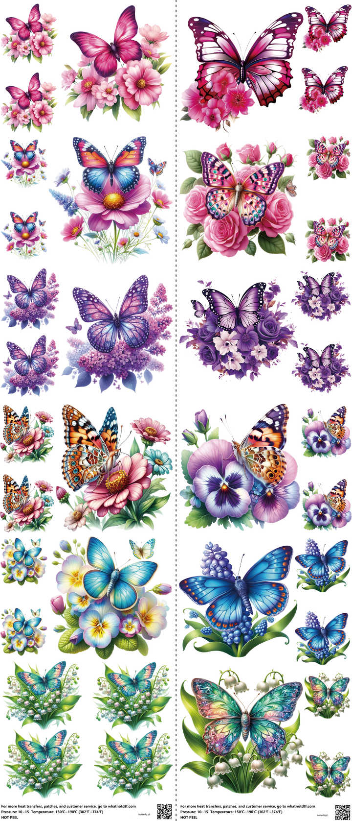 Butterfly mixed-style heat transfer design set on a 23.5 by 53 inch sheet