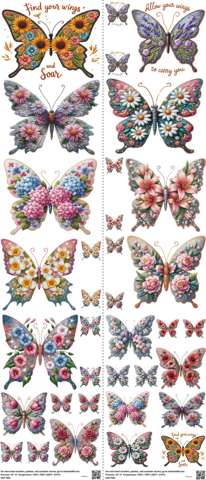Butterfly mixed-style heat transfer design set on a 23.5 by 53 inch sheet