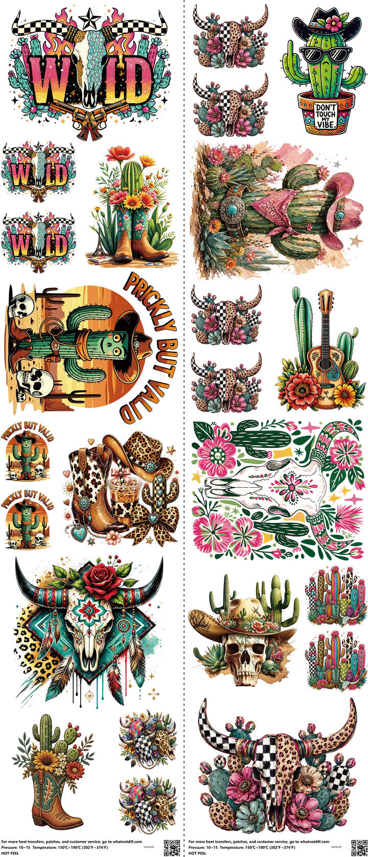 Cactus mixed-style heat transfer design set on a 23.5 by 53 inch sheet